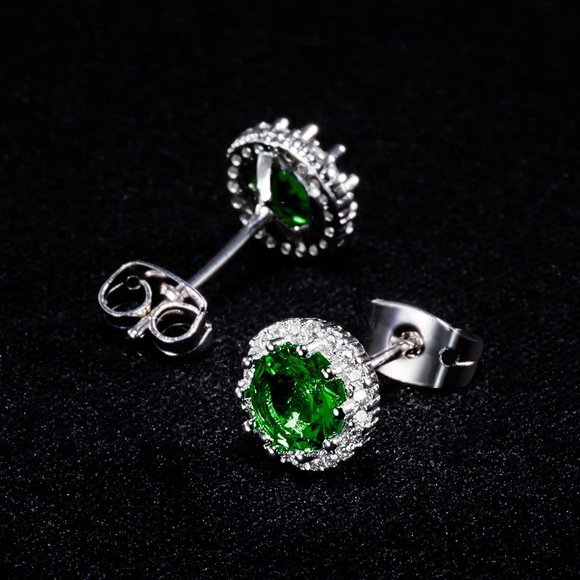 New  Emerald/May  Birthstone Stud Earrings Set, Copper Plated Cubic Zirc… - Picture 7 of 16